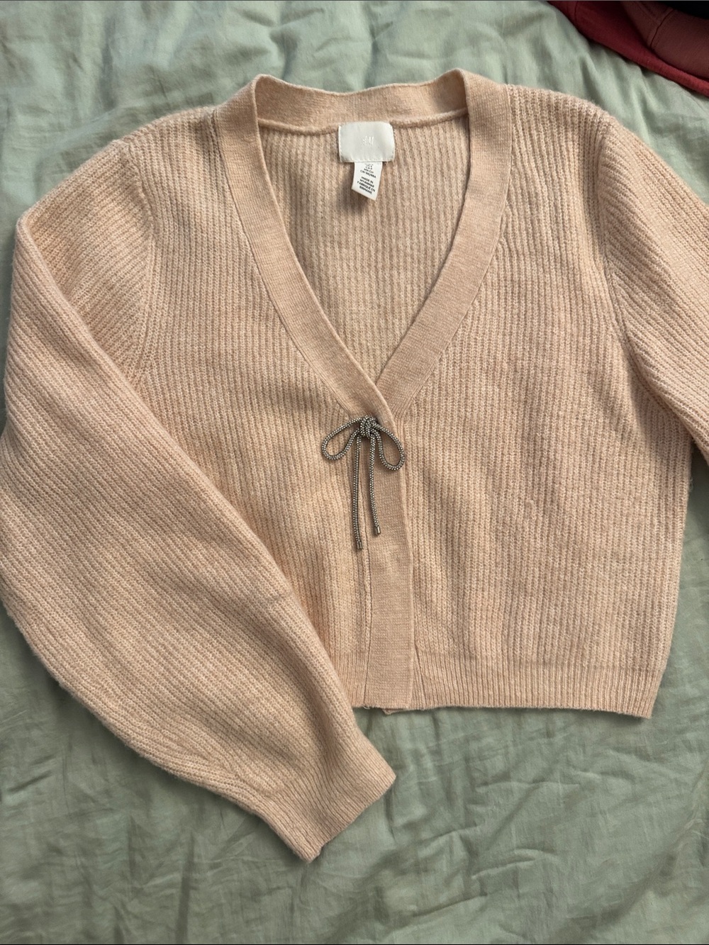 H&M Light Blush Pink V-Neck Tie-Front Sweater